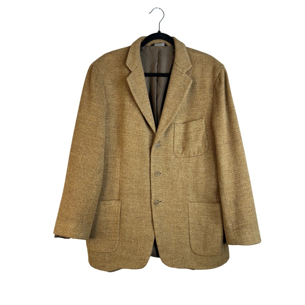Hickey Freeman Men's Tan Textured Cotton Wool 3 Button Sport Coat Blazer Large